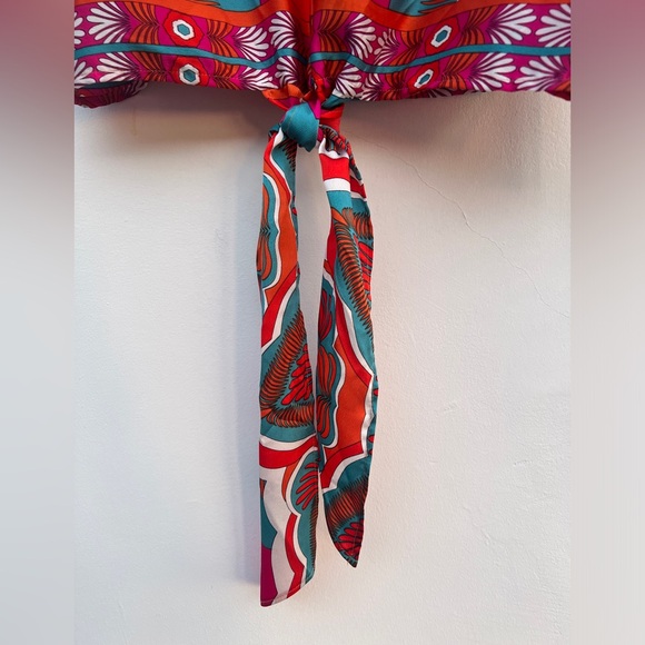 NWT Peach V-Neck Tie Top Retro floral art deco print - Picture 4 of 11